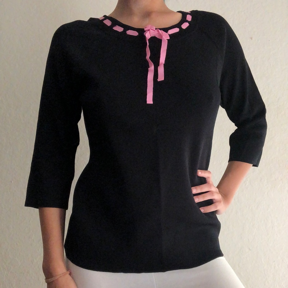 Joseph A Black shirt with pink bowtie in Front Size Medium Never Worn